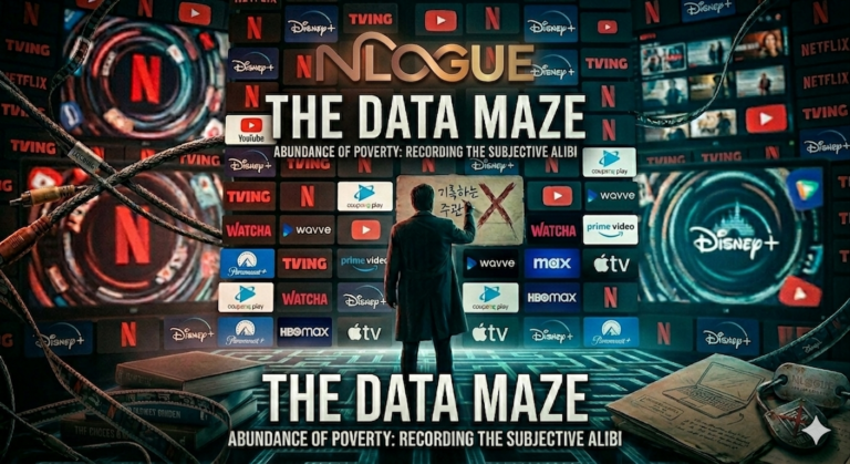 끝없이 증식하는 데이터의 미로. 알고리즘이 설계한 환상에 맞서 나만의 알리바이를 붉게 새기다.